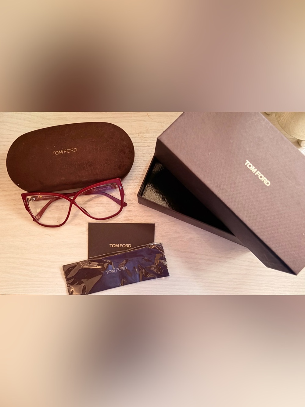 Tom Ford FT5828-B Red Oversized Cat-Eye Glasses Frames NIB